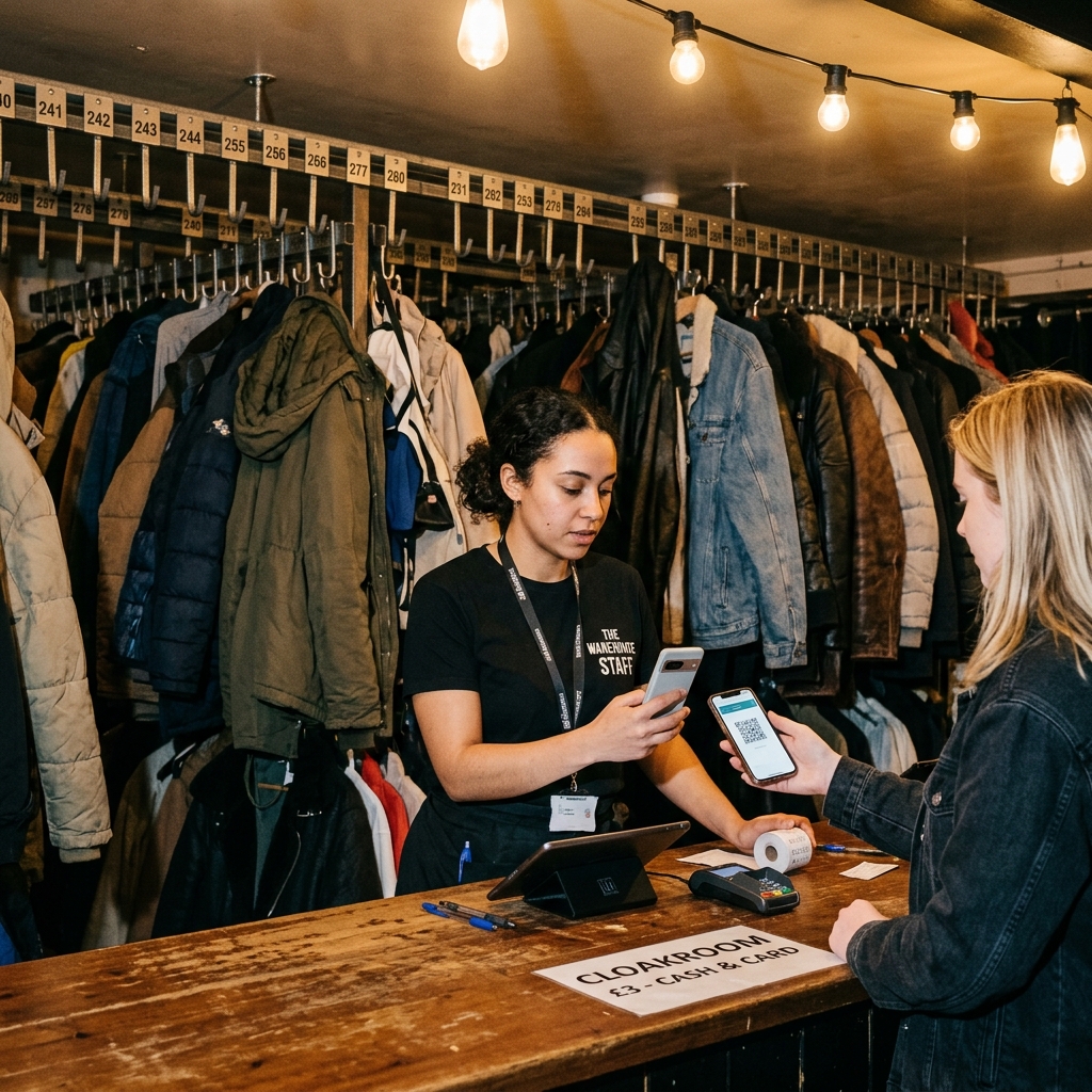 Cloak product in action at a cloakroom counter